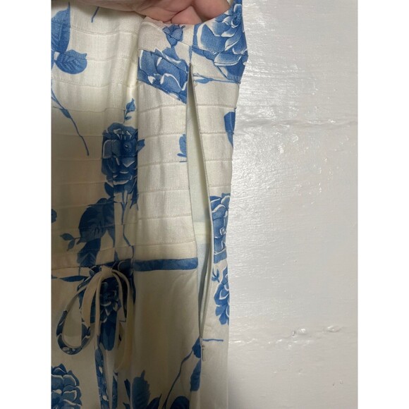 Vintage Blue & White Floral Fit Flare Dress Boat Neck Size 6 90s Y2K Preppy - Picture 14 of 15